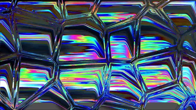 Digital background. Abstract acid neon holographic oil slick in large angular cells. Hologram texture.  Seamless loop. Stock animation.