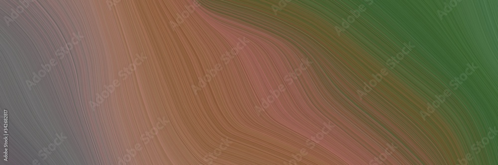 Poster abstract flowing header design with pastel brown, dark olive green and gray gray colors. fluid curved lines with dynamic flowing waves and curves for poster or canvas