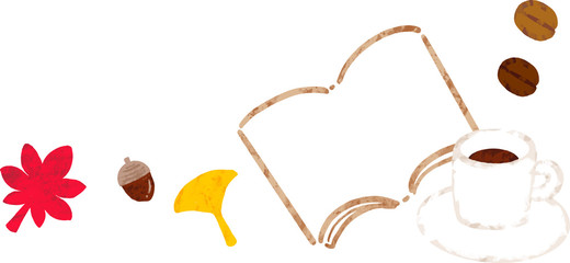 コーヒーと読書の秋フレーム　クレヨン