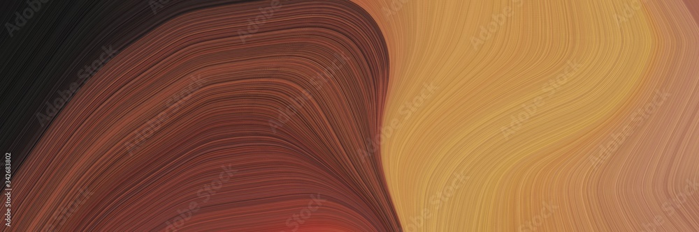 Poster abstract flowing horizontal banner with peru, very dark pink and old mauve colors. fluid curved flow