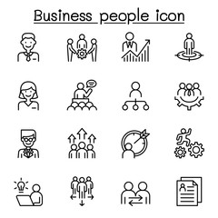 Business people icon set in thin line style - obrazy, fototapety, plakaty