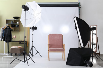 Interior of photo studio with modern equipment