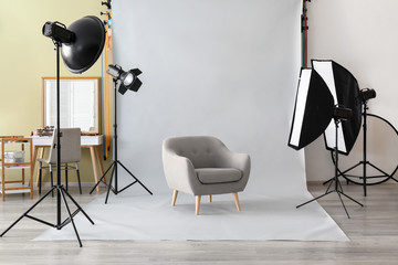 Interior of photo studio with modern equipment