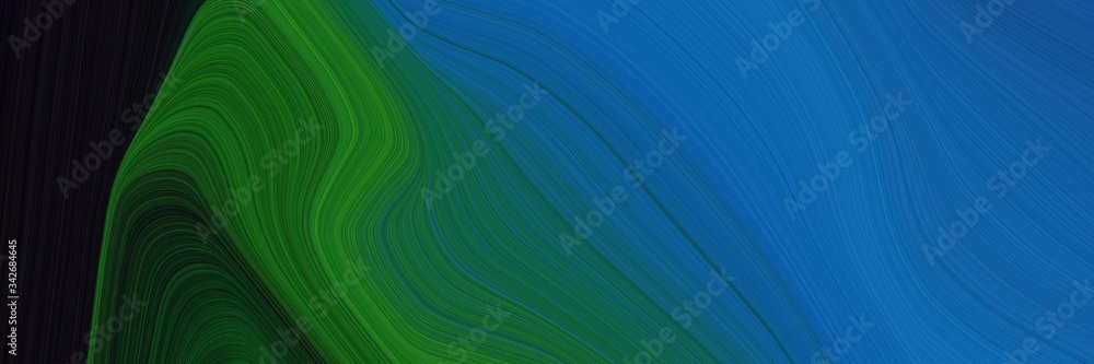 Poster abstract moving banner with dark slate gray, forest green and strong blue colors. fluid curved lines