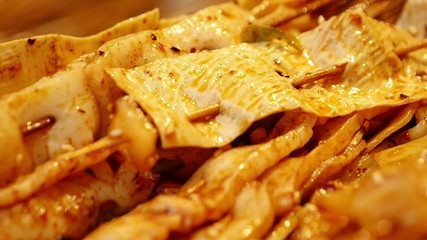 Staying at home. Covid-19. Homemade Chengdu street food, grilled tofu skins