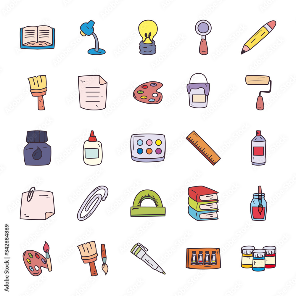 Poster creativity and design fill style icon set vector design