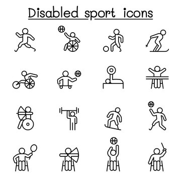 Disabled sport icons set in thin line style