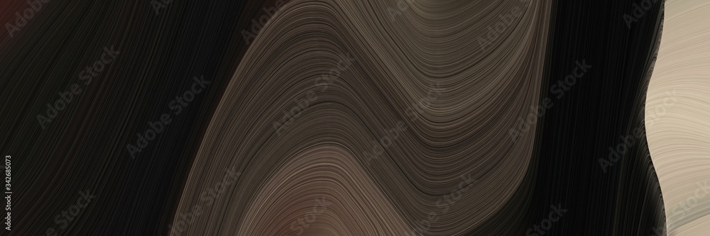 Poster abstract moving horizontal header with very dark green, tan and dark olive green colors. fluid curved lines with dynamic flowing waves and curves for poster or canvas