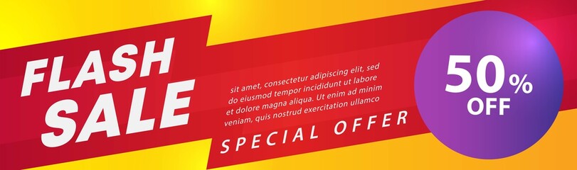 Flash sale banner.sale banner template design background. vector illustration banner design concept with lightning element.