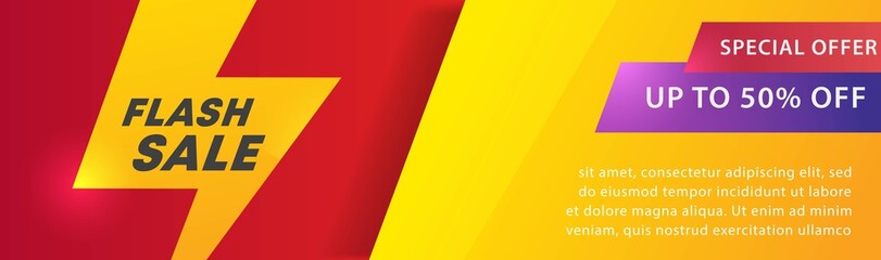 Flash sale banner.sale banner template design background. vector illustration banner design concept with lightning element.