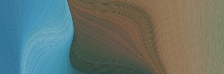 abstract modern horizontal header with pastel brown, steel blue and teal blue colors. fluid curved flowing waves and curves for poster or canvas
