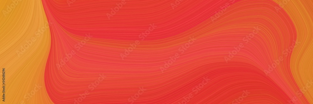 Poster abstract flowing horizontal banner with tomato, golden rod and bronze colors. fluid curved flowing w
