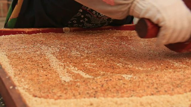 Henan street food in China, closeup of handmade sesame candy