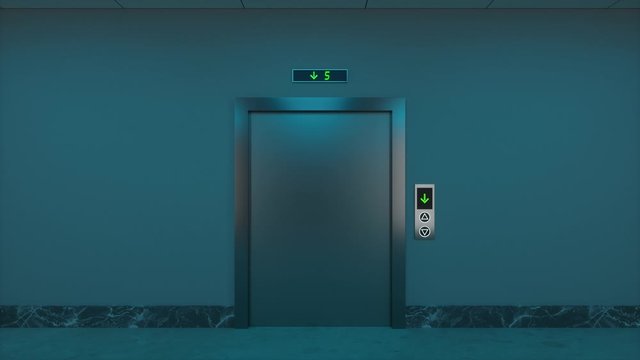 The elevator in the corridor at night, 3d rendering.