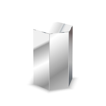 Blank glossy metal 3d hexagonal prism on white