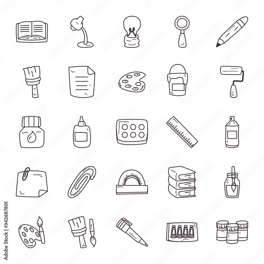Poster creativity and design line style icon set vector design