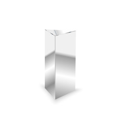 Blank glossy metal 3d triangular prism on white