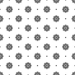 Seamless pattern. Abstract simple flower design. Black elements on a white background. Modern minimal illustration perfect for backdrop graphic design, greeting cards, textiles, print, packing, etc.