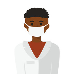 illustration of a African young man doctor, nurse in a medical mask on her face. protection against diseases, viruses, infections. healthy lifestyle. for design, articles, blog, posters.