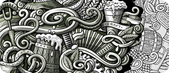 Beer Fest hand drawn doodle banner. Cartoon detailed flyer.