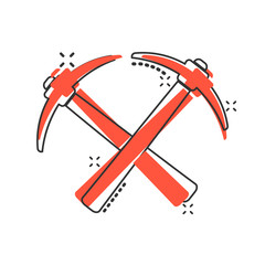 Axe icon in comic style. Lumberjack cartoon vector illustration on white isolated background. Blade splash effect business concept.