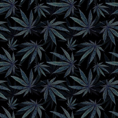 Seamless pattern with hemp leaves. Cannabis. Botanical ornament. Design for fabric, clothing, packaging.