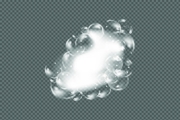 Bath foam isolated on transparent background. Shampoo bubbles texture.Sparkling shampoo and bath lather vector illustration.