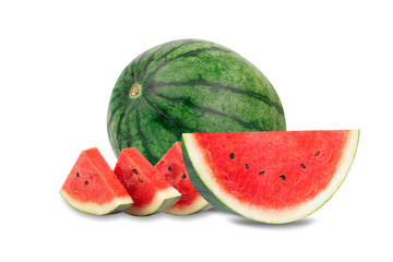 Watermelon half and sliced fresh isolated on white background