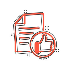 Approved document icon in comic style. Authorize cartoon vector illustration on white isolated background. Agreement check mark splash effect business concept.