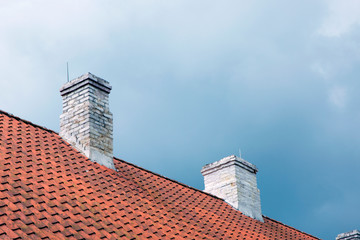 Brick chimney building, house roof
