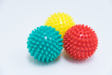 photos of massage balls of different colors. Association with coronavirus. concept. adaptation mutation and variability