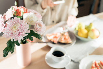 Multicolored summer bouquet on home table