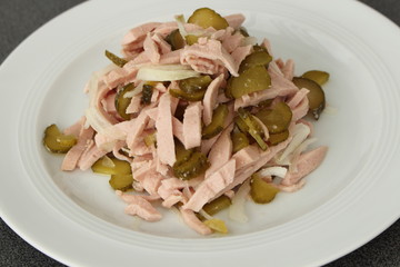 delicious sausage salad with potato salad