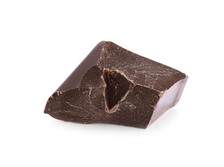 Piece of dark chocolate isolated on white