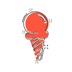 Ice cream icon in comic style. Sundae cartoon vector illustration on white isolated background. Sorbet dessert splash effect business concept.