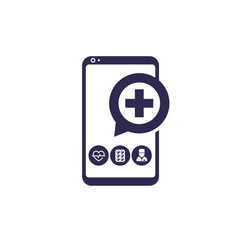 Telemedicine, online medical consultation app icon on white