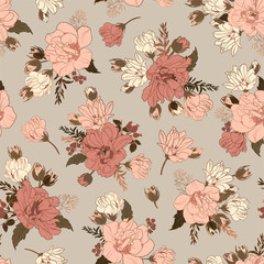 Floral seamless pattern with hibiscus. Background for surface design