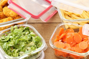 Glass bowls with various foods