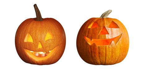 Halloween pumpkin head jack lanterns on white background