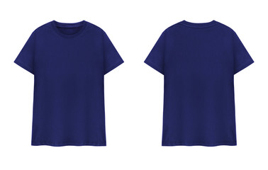 Navy Blue T-shirt front and back on white background.