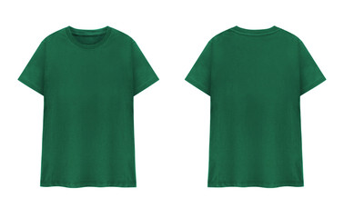 Green T-shirt front and back on white background.