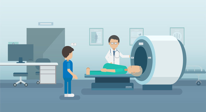Doctor with patient in mri scanner vector illustration