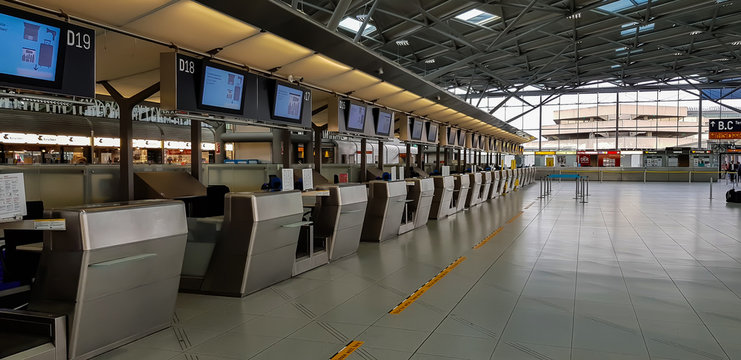 The public check-in area of an airport Cologne, Germany.