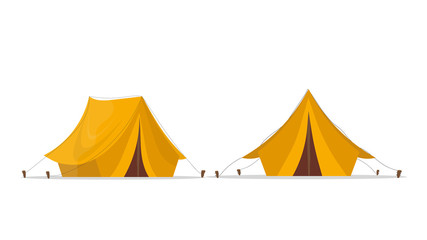 Yellow camping tent. Isolated on a white background. Vector.