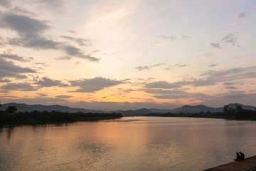 Beautiful sunset in Huong River,  in Hue city, Vietnam Unesco World Heritage Site