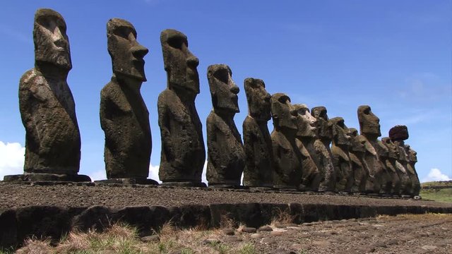 Easter Island Moai statues blue sky