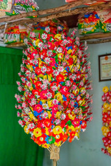 Flowers made of colored paper, in the Thanh Tien traditional village, Hue, Vietnam