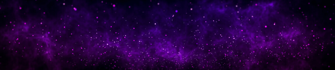 panoramic glitter lights background. black, violet purple and blue neon colors defocused