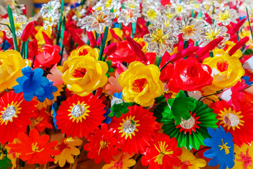 Flowers made of colored paper, in the Thanh Tien traditional village, Hue, Vietnam