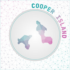 Vector polygonal Cooper Island map. Map of the island with network mesh background. Cooper Island illustration in technology, internet, network, telecommunication concept style.